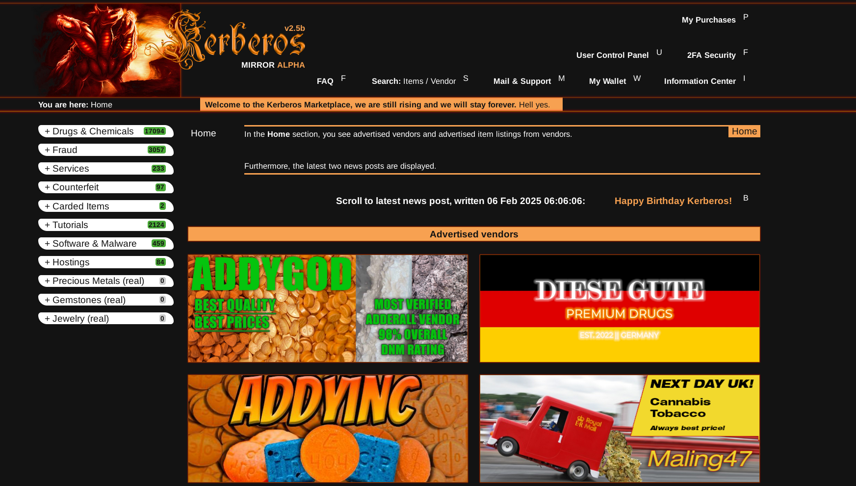 Kerberos Market Homepage Interface
